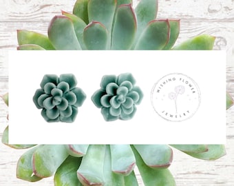 Light Teal Succulent Stud Earrings / Hypoallergenic Surgical Steel / Succulent Flower Earrings / Earring Gift for Her