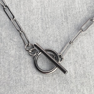 Stainless Steel Paperclip Necklace with Toggle Clasp, Hypoallergenic Chain, Layering Necklace