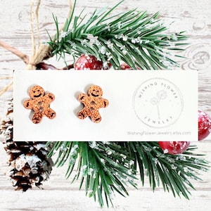 Glitter Gingerbread Man Earrings: Hypoallergenic Christmas Studs