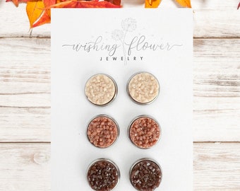 Pumpkin Spice Latte Druzy Stud Earring Set: Hypoallergenic Stainless Steel, Fall Earrings