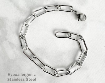 Thick Stainless Steel Paperclip Chain Bracelet: Hypoallergenic Men's Jewelry