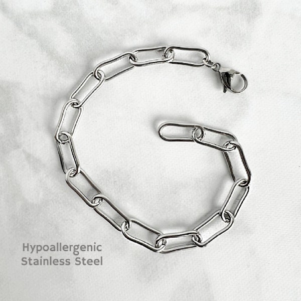 Chunky Stainless Steel Paperclip Chain Bracelet / Waterproof Chain / Layering Bracelet