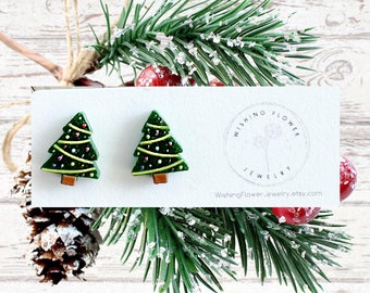 Christmas Tree Stud Earrings: Hypoallergenic Holiday Earrings