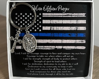 St Michael Keychain: Police Officer Gift, Medal with Crucifix