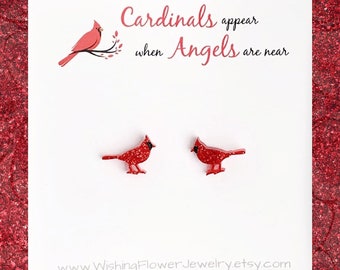 Boucles d'oreilles à paillettes cardinales / Cadeau commémoratif pour les cardinaux / Acier chirurgical hypoallergénique / Des cardinaux apparaissent lorsque les anges sont proches