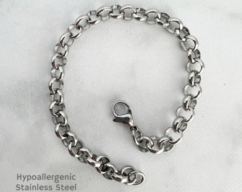 Stainless Steel Rolo Chain Bracelet / Hypoallergenic Unisex Bracelet / Everyday Jewelry