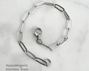 Stainless Steel Paperclip Chain Bracelet: Hypoallergenic Waterproof Jewelry