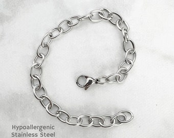 Stainless Steel Cable Chain Bracelet / Hypoallergenic Waterproof Chain / Layering Bracelet