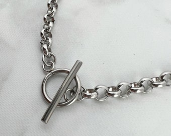 Stainless Steel Rolo Chain Necklace with Toggle Clasp / Hypoallergenic Waterproof Chain / Layering Necklace