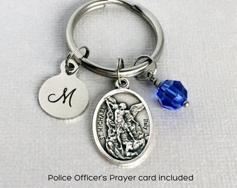 St Michael Key Chain: Personalized Police Officer Gift, Thin Blue Line