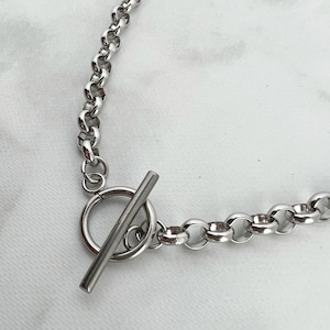 Stainless Steel Rolo Chain Necklace with Toggle Clasp, Hypoallergenic Chain, Layering Necklace, Waterproof Chain