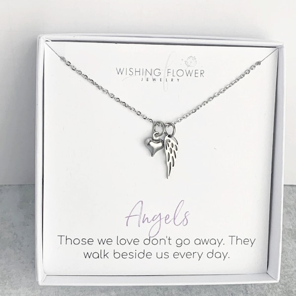 Angel Wing Memorial Necklace / Sympathy Gift for Her / Those We Love Don't Go Away / Hypoallergenic Stainless Steel