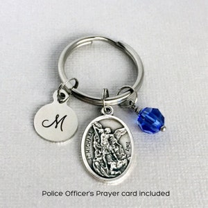 St Michael Key Chain / Personalized Gift for Police Officer / Police Academy Graduation / Saint Michael Medal / Police Keychain