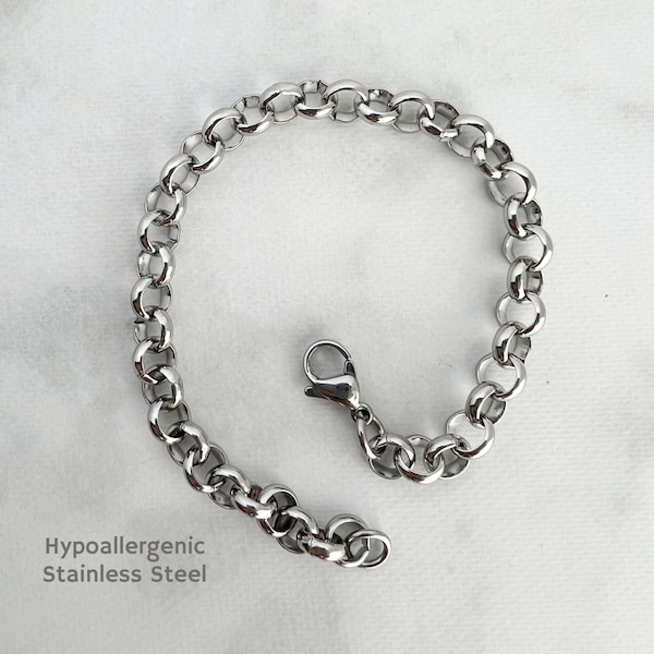 Stainless Steel Rolo Chain Bracelet / Hypoallergenic Unisex Bracelet / Everyday Jewelry