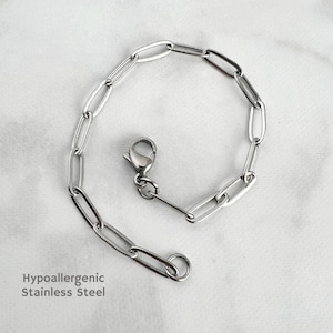 Stainless Steel Paperclip Chain Bracelet, Hypoallergenic Waterproof Chain, Everyday Jewelry