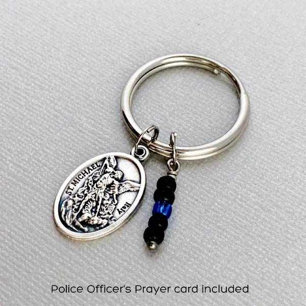 St Michael Keychain / Police Officer Gift / Thin Blue Line Police Keychain / Police Academy Graduation / Police Week