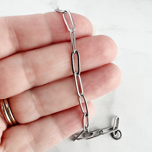 Stainless Steel Paperclip Chain Ankle Bracelet / Hypoallergenic Waterproof Chain / Summer Jewelry
