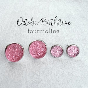 October Birthstone Earrings / Pink Druzy Stud Earrings / Hypoallergenic Stainless Steel / October Birthday Gift