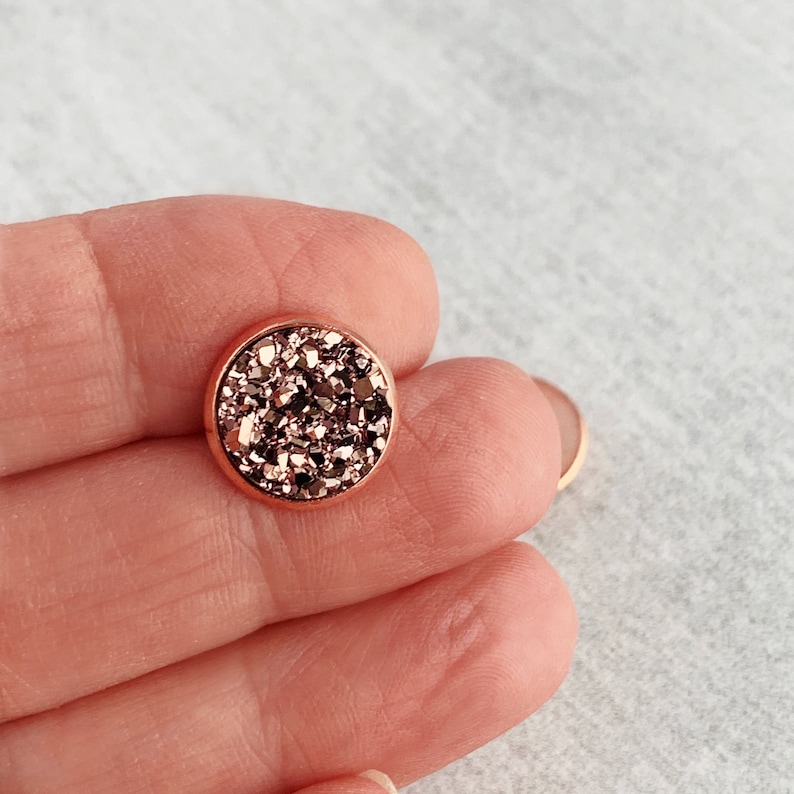 12mm Rose Gold Druzy Earrings /Metallic Faux Druzy Studs / Bridesmaid Earrings / Earring Gift for Her image 3