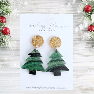 Evergreen Christmas Tree Earrings / Christmas Earrings / Holiday Earrings / Stocking Stuffer / Hypoallergenic Stainless Steel