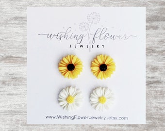 Sunflower and Daisy Stud Earring Set / Hypoallergenic Surgical Stainless Steel / Set of 2 Flower Studs / Summer Earrings