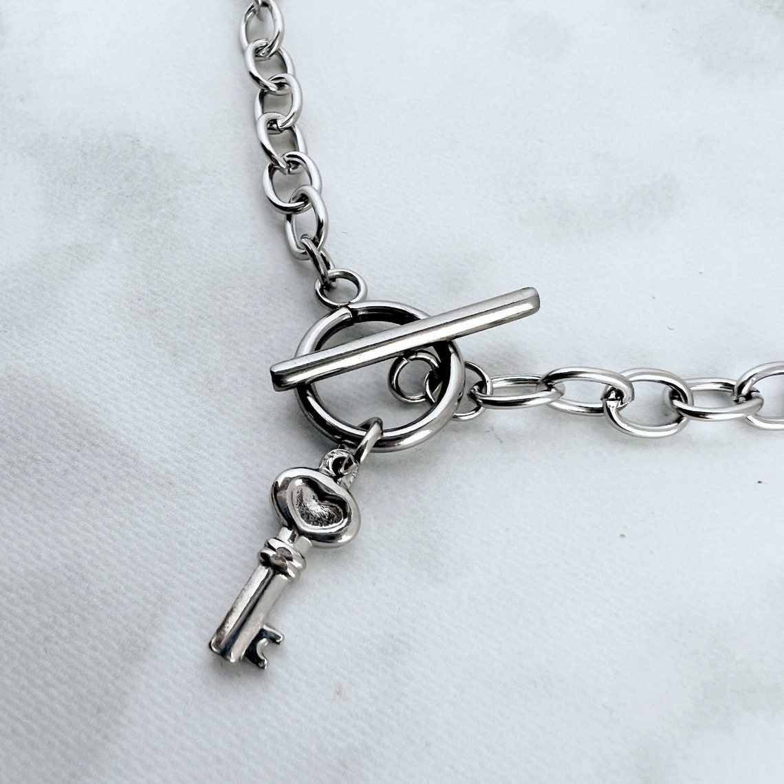 Stainless Steel Key Necklace With Toggle Clasp: Hypoallergenic ...