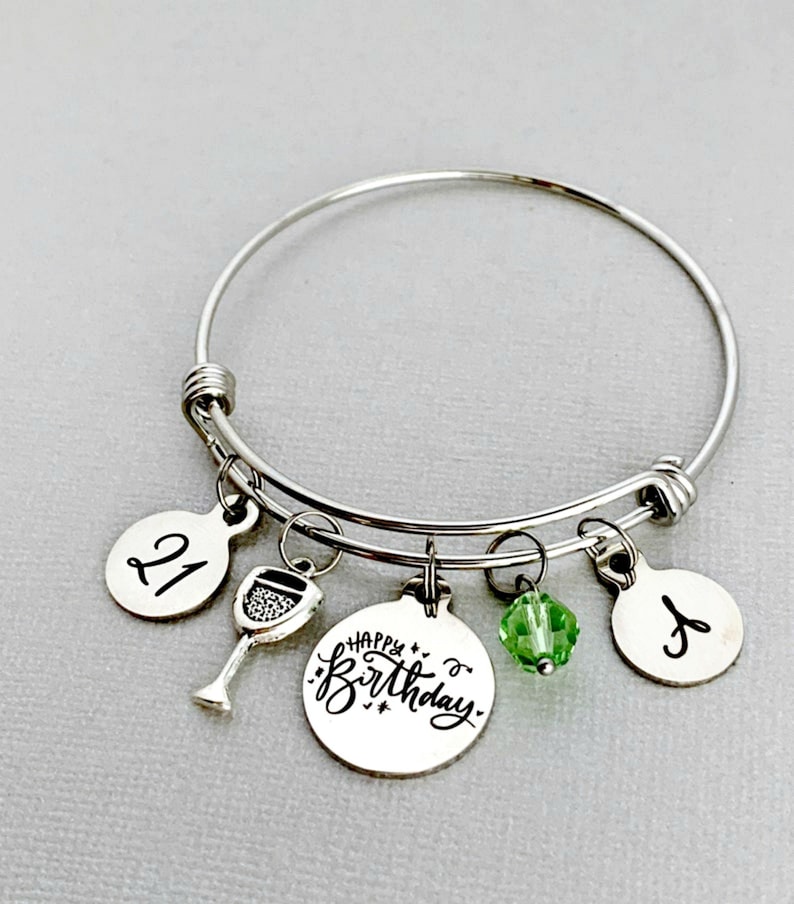 Braccialetto Elastico Per 21° Compleanno Con Ciondoli In Cristallo – Gioiello Donna In Argento Placcato, Regalo Con Confezione Lussuosa - 2