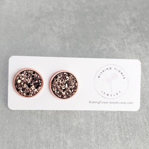 12mm Rose Gold Druzy Earrings /Metallic Faux Druzy Studs / Bridesmaid Earrings / Earring Gift for Her image 4