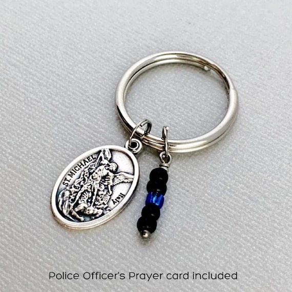St. Michael Keychain: Police Officer Gift, Thin Blue Line