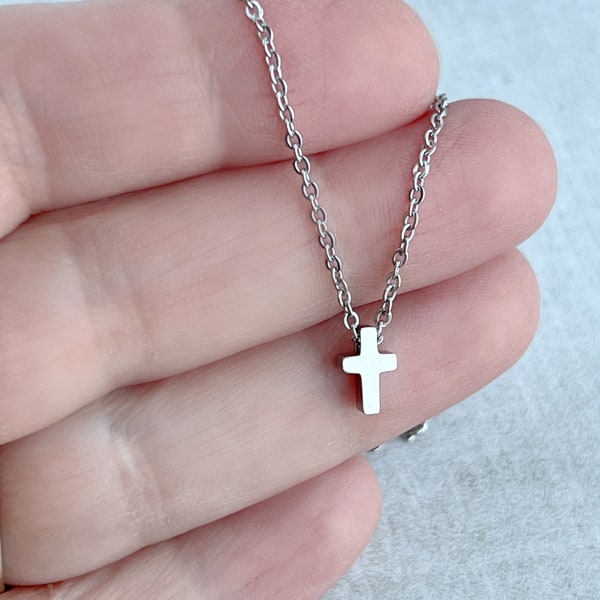 Tiny Stainless Steel Cross Necklace / Hypoallergenic Non-tarnishing Layering Necklace / Gifts Under 20 / Faith Jewelry