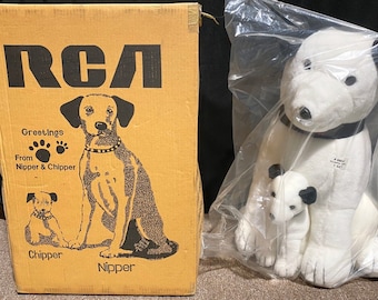 Mascote Dakin RCA Victor Nipper & Chipper 1993, 24&quot; de pelúcia grande, novo com caixa