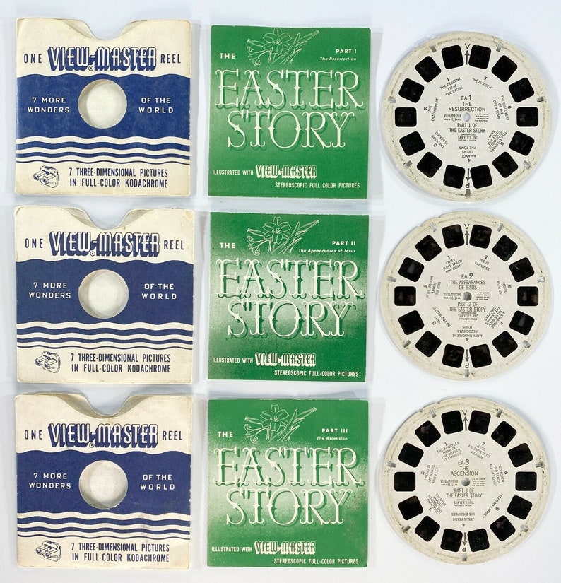 View-Master EA-1-2-3 Vintage 1950 The Easter Story Set of 3 Reels With Books 