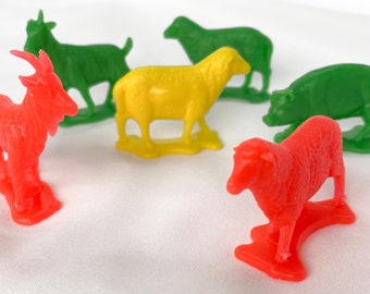 Lot De Figurines Animaux De Ferme En Plomb - Chèvres Et Moutons - Couleur Effacée, Occasion
