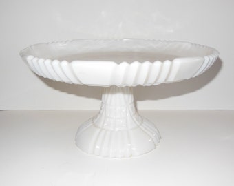 Portieux Vallerysthal VERY RARE Opale / Milk Glass ROME Pattern 11.5" Cake Stand / Salver