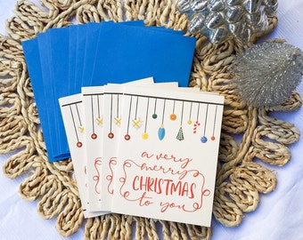 A Very Merry Christmas Card SET of 8 | Handmade Card | Holiday Cards Pack | Christmas Cards | Christmas Ornaments | Ornament Card