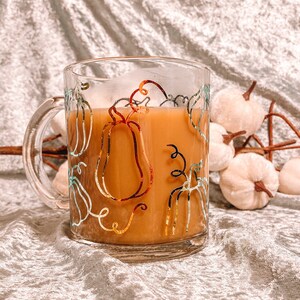 Taza de café de vidrio de calabaza / Taza de café de gran tamaño / Taza de café de otoño / Taza de vidrio boho / Taza de Halloween / Taza de vidrio transparente estético / Decoración de otoño