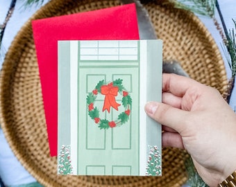 Merry Christmas Door Wreath Card | Handmade Card | Holiday Cards | Christmas Cards | Holiday Cards | Door Wreath Card | Holiday Wreath