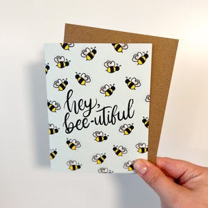 Hey Bee-utiful Card | Punny Greeting Card | Sweet Card for Friend | Handmade Card | Bee Card | Hey Beautiful | Card for Girlfriend, Wife