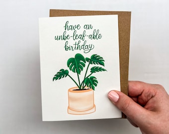 Plant Birthday Card |Punny Card | Birthday Notecard | Handmade Card | Monstera Deliciosa | Plant Mom | Blank Greeting Card | Handmade Card