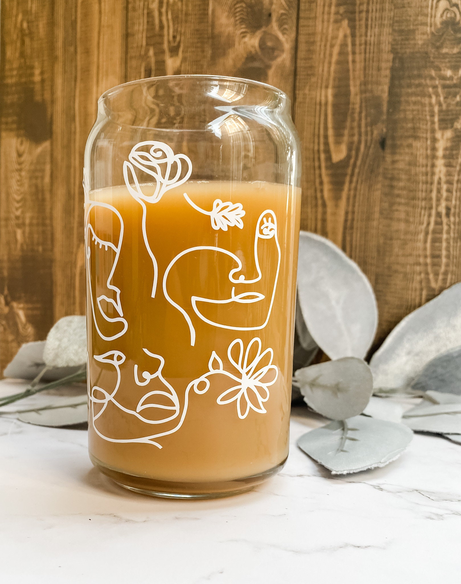 Floral line art can glass, coffee can glass, beer can glass, soda can glass, iced  coffee can glass, aesthetic can…