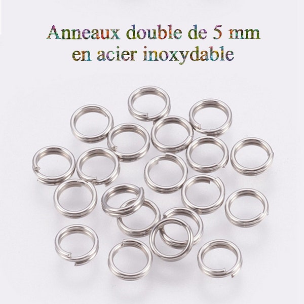 100 anneaux de jonction double en acier inoxydable 5 mm