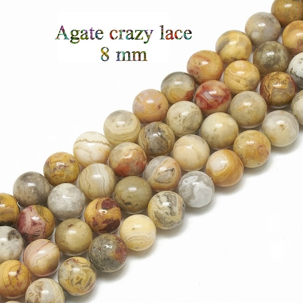 10 perles de 8 mm en Agate crazy lace