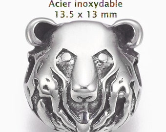 2 perles d'un ours en acier inoxydable 13.5x13x9 mm