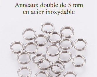 100 anneaux de jonction double en acier inoxydable 5 mm