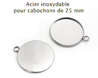 10 pendentifs supports pour cabochons de 25 mm en acier inoxydable