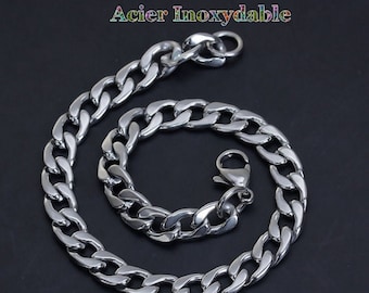 1 bracelet gourmette en acier inoxydable 10 x 7 mm