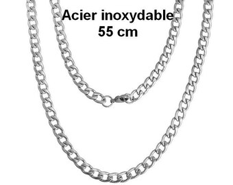 1 collier chaine maille gourmette acier inoxydable 55 cm
