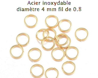 100 anneaux de jonction en acier inoxydable 4 x 0.8 mm doré