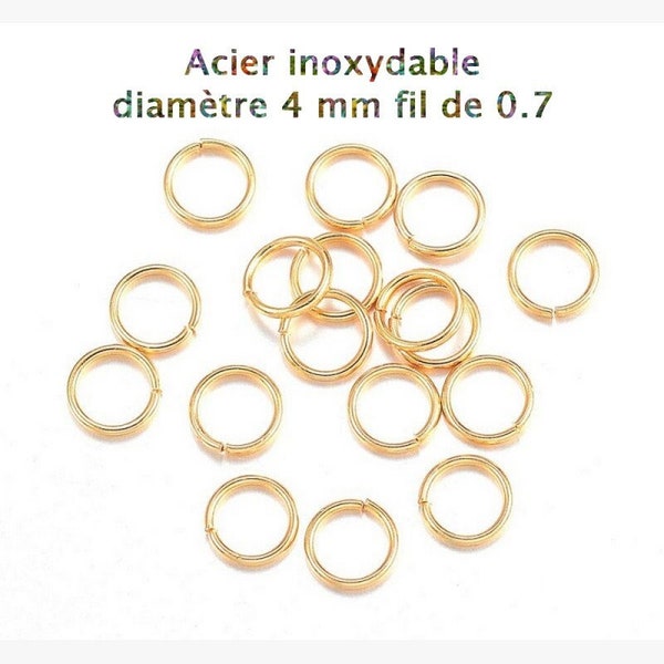 100 anneaux de jonction en acier inoxydable 4 x 0.7 mm doré