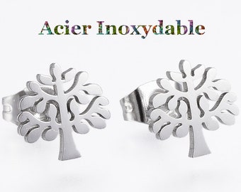 1 paire de puces d'oreilles arbre de vie en acier inoxydable